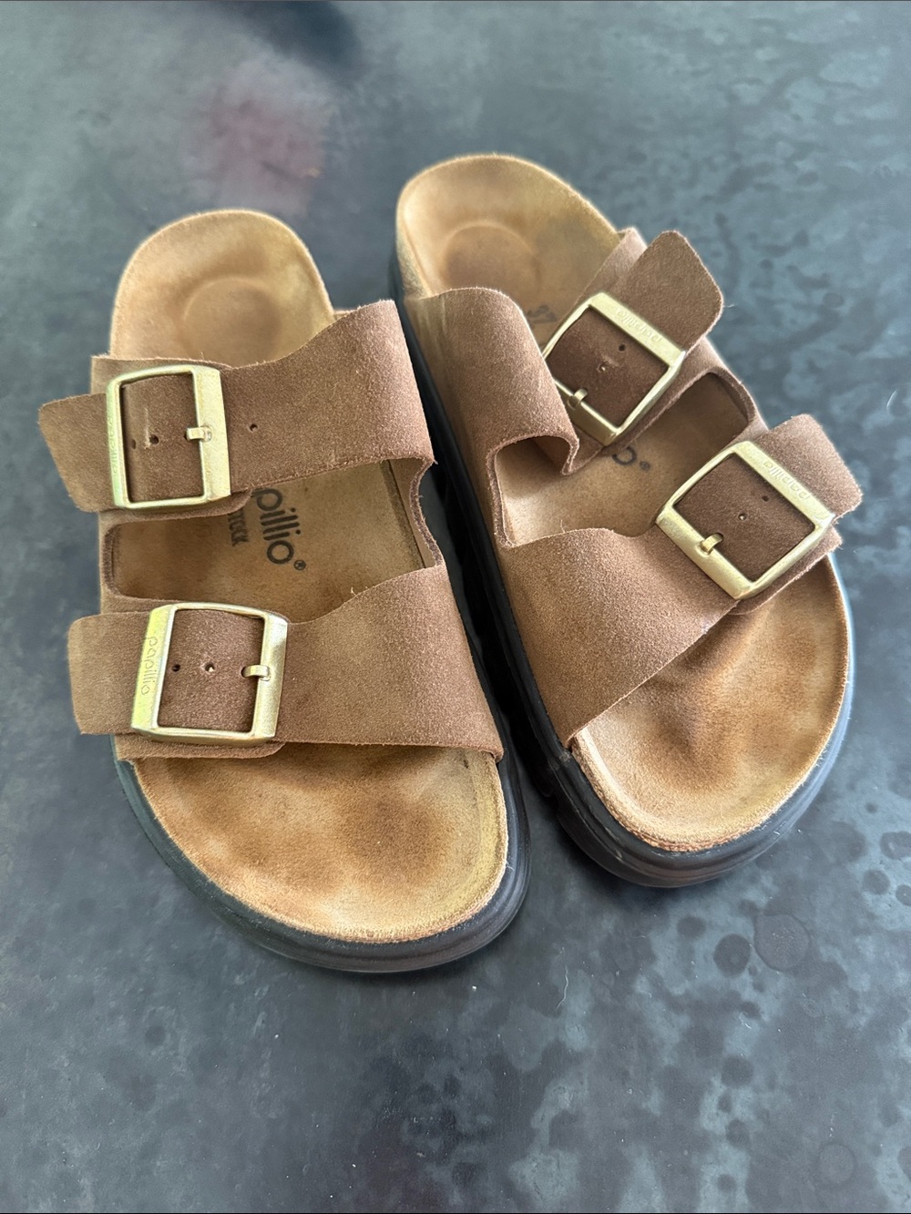 Papillio Brown Suede Double Buckle Sandals